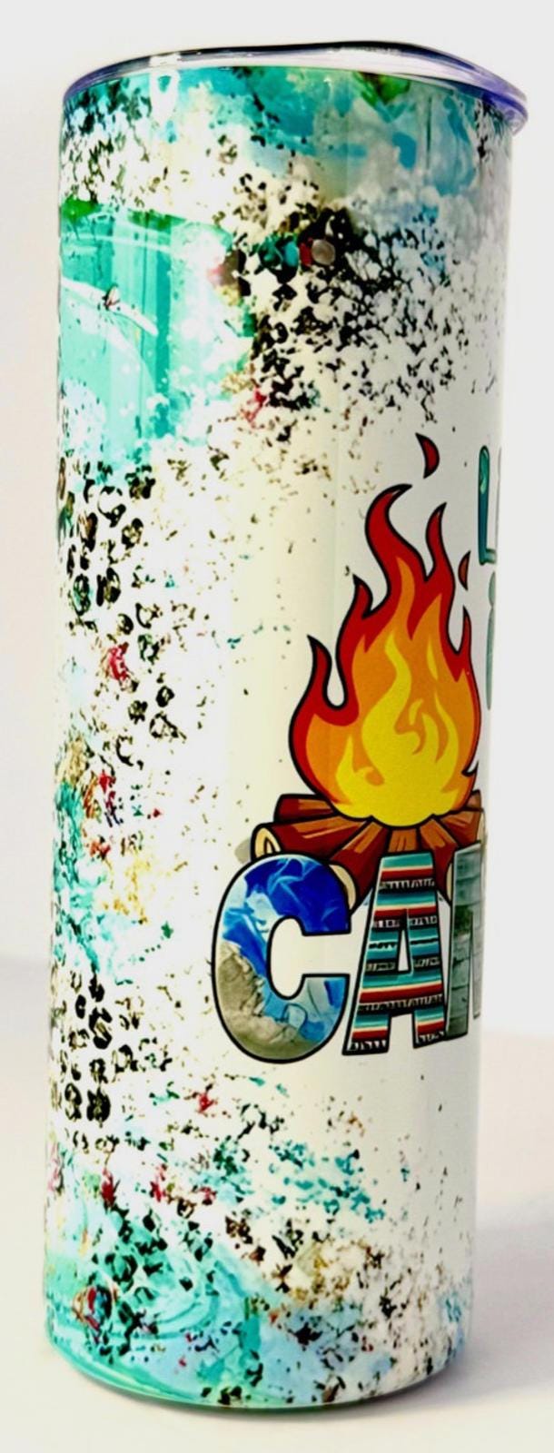 20 oz Camping Life Stainless Steel Tumbler with Lid, Straw