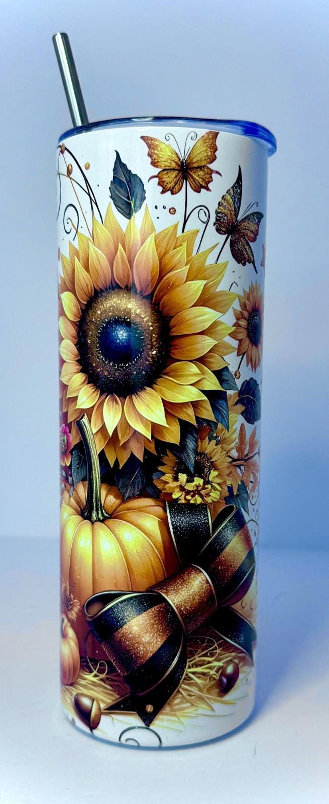20 oz Pumpkin Patch Stainless Steel Tumbler with Lid, Straw Autumn