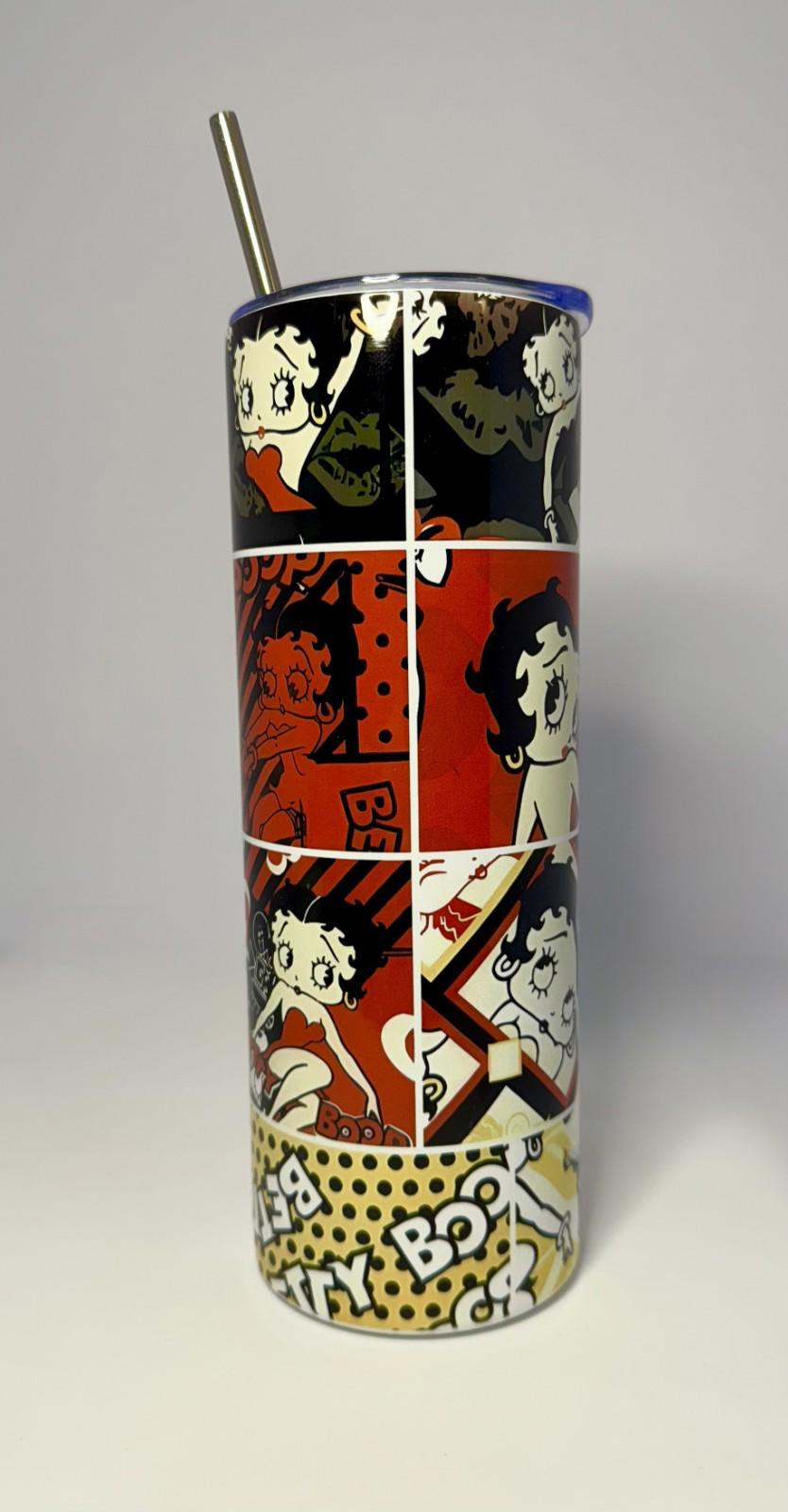 20 oz Betty Boop Squares Stainless Steel Tumbler with Lid, Straw