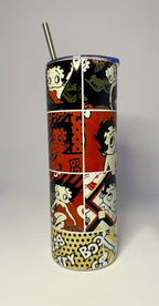 20 oz Betty Boop Squares Stainless Steel Tumbler with Lid, Straw