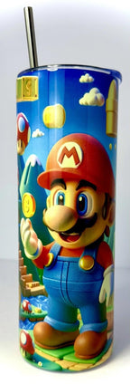 20 oz Mario Stainless Steel Tumbler with Lid, Straw