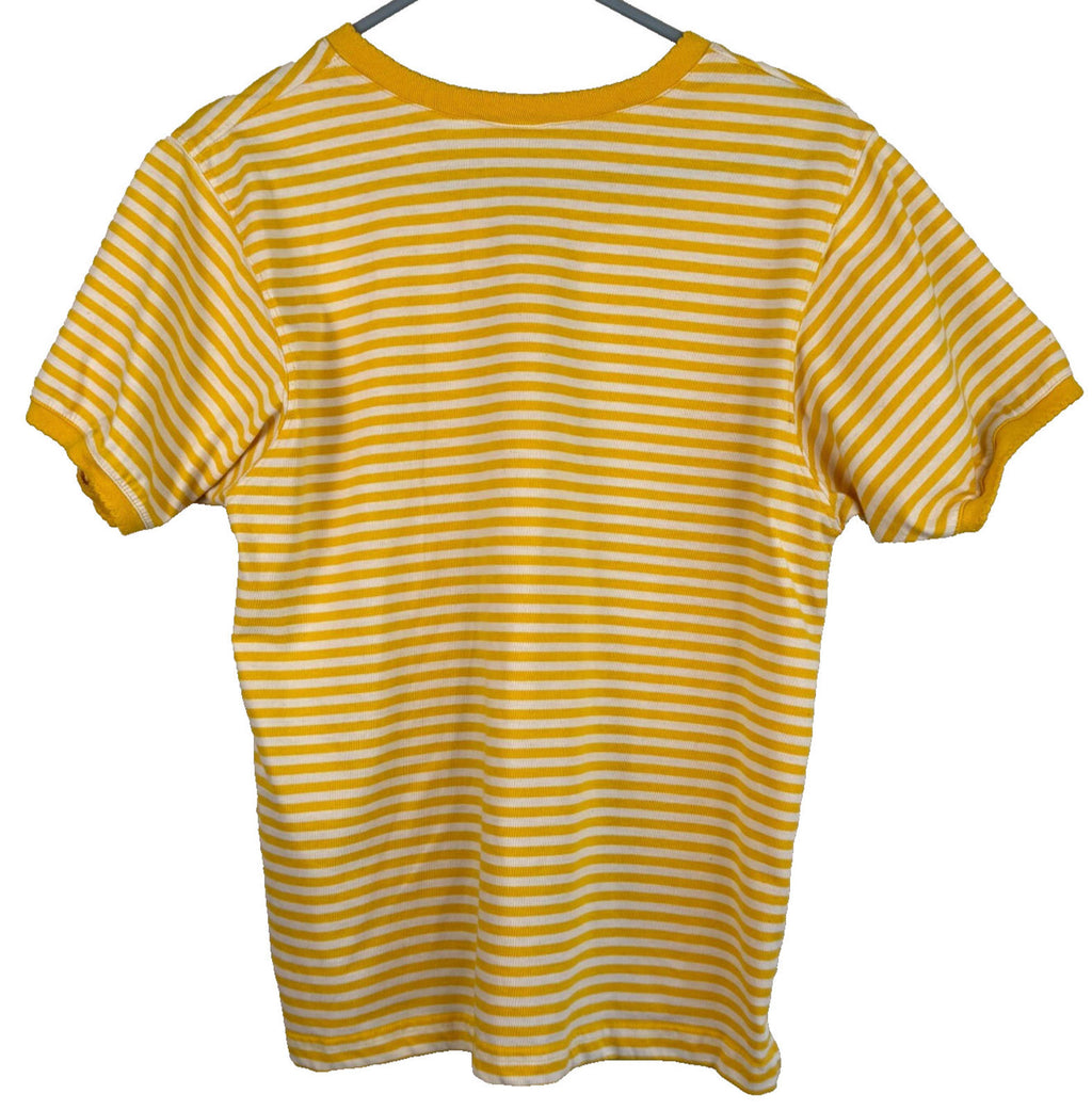 BOBBIE BROOKS Womens Shirt~Yellow & White Stripe~V-Neck~Short Sleeve Size Small