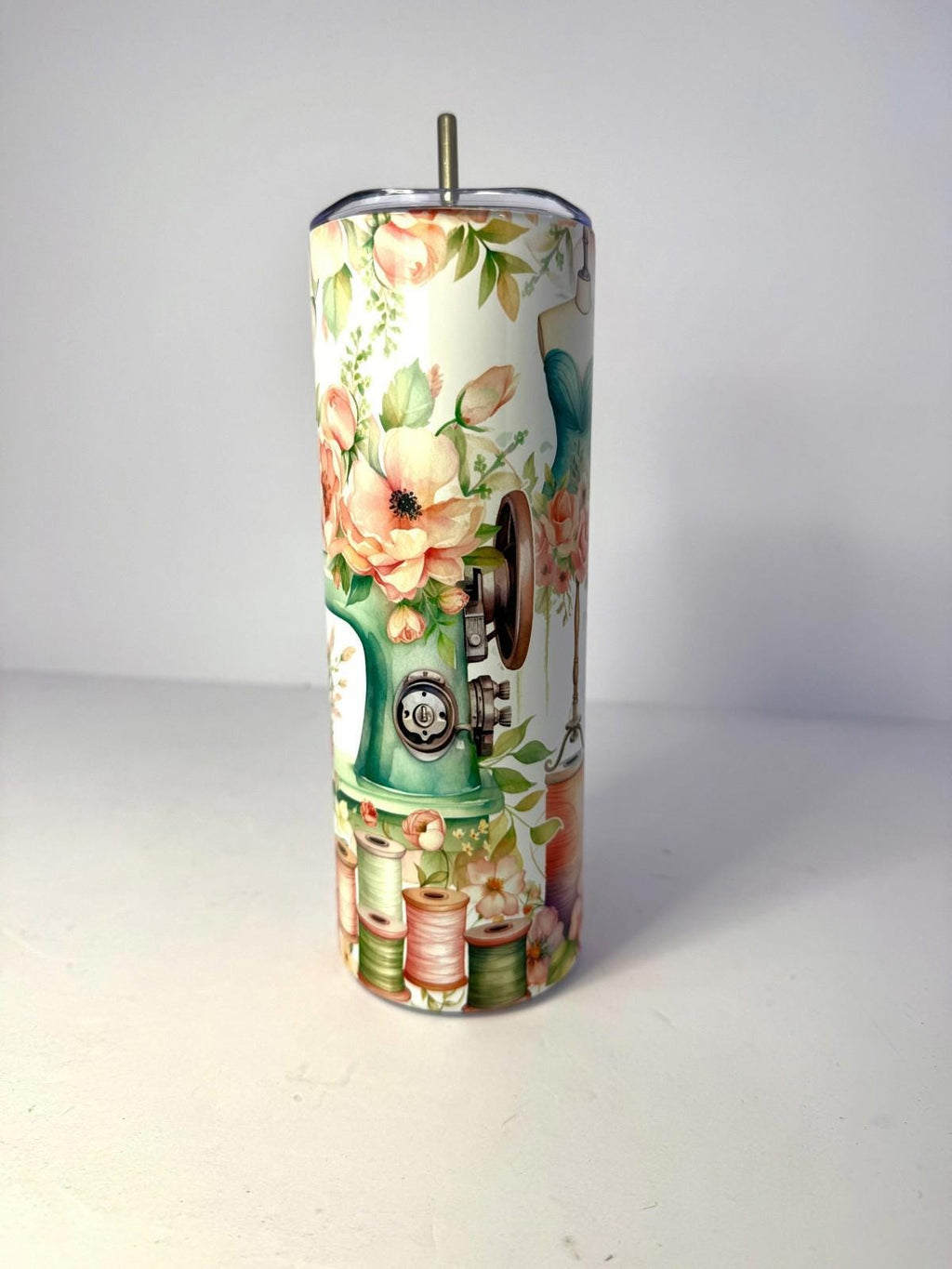 20 oz Floral Sewing Stainless Steel Tumbler with Lid, Straw