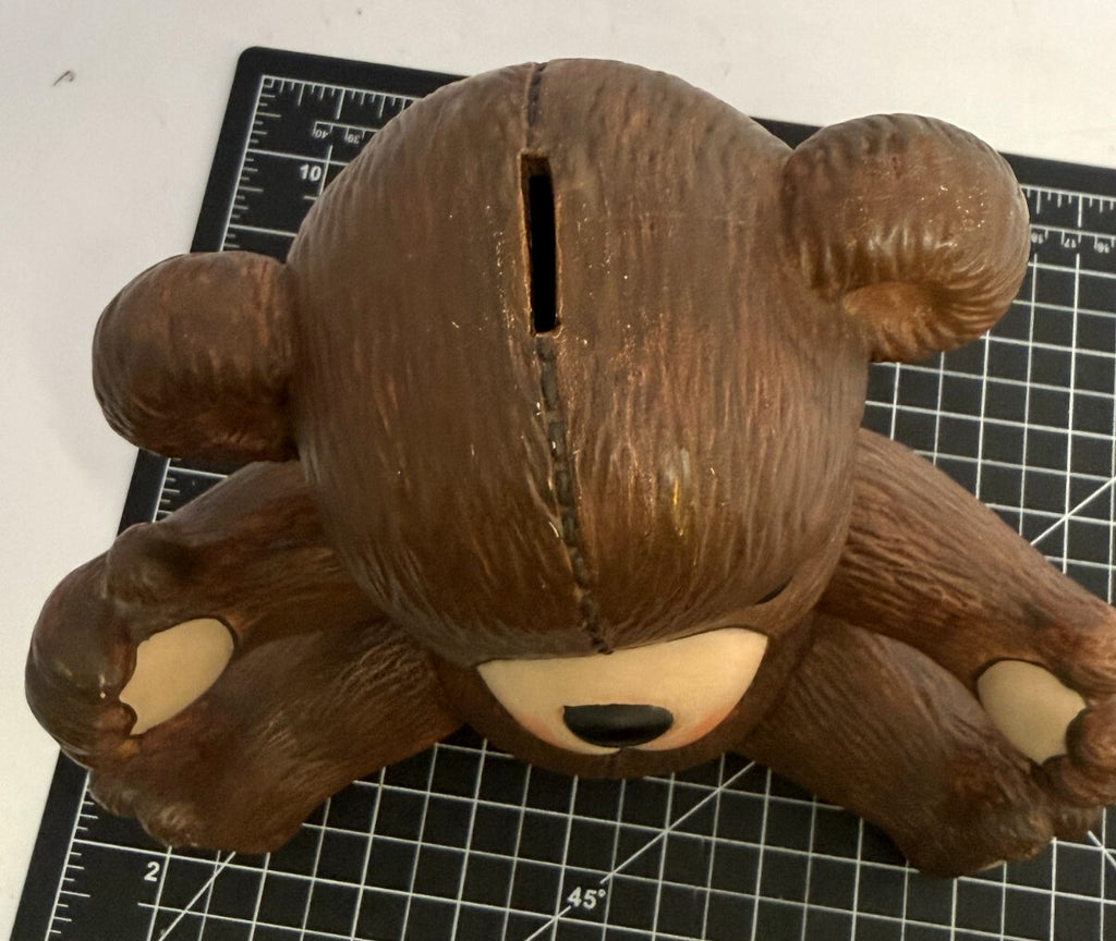 Vintage Ceramic Teddy Bear with Red Bowtie Hand-painted Coin Bank from 1980's