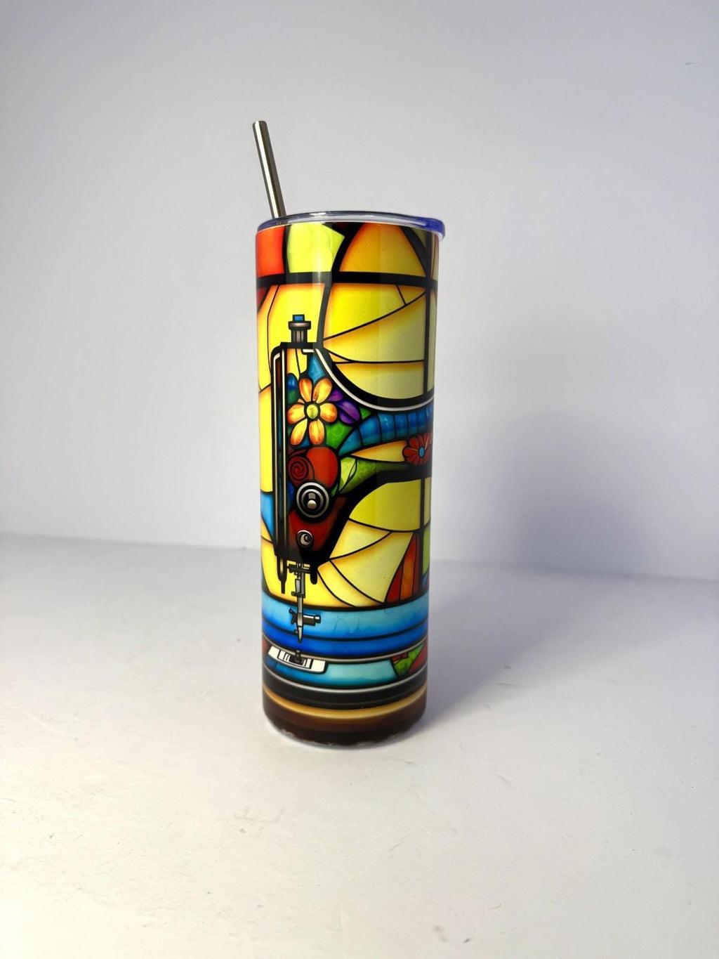 20 oz Stain Glass Sewing Stainless Steel Tumbler with Lid, Straw