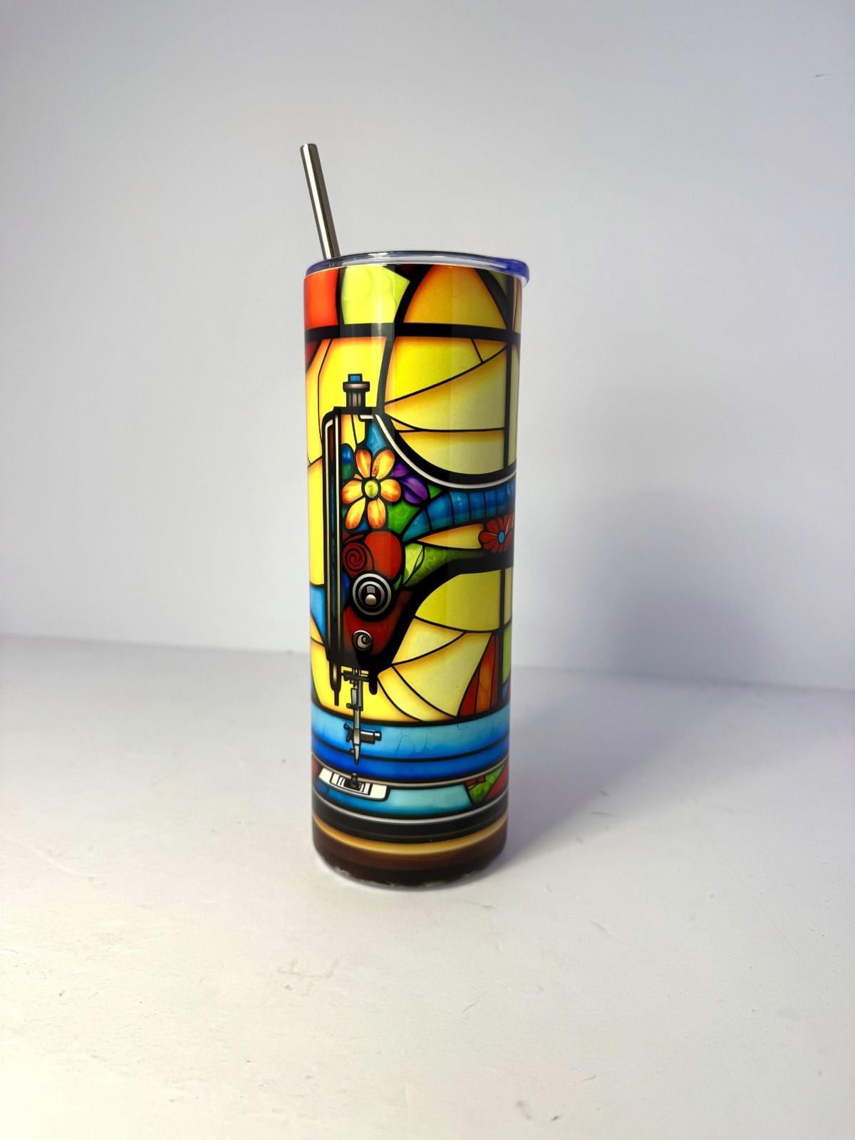 20 oz Stain Glass Sewing Stainless Steel Tumbler with Lid, Straw