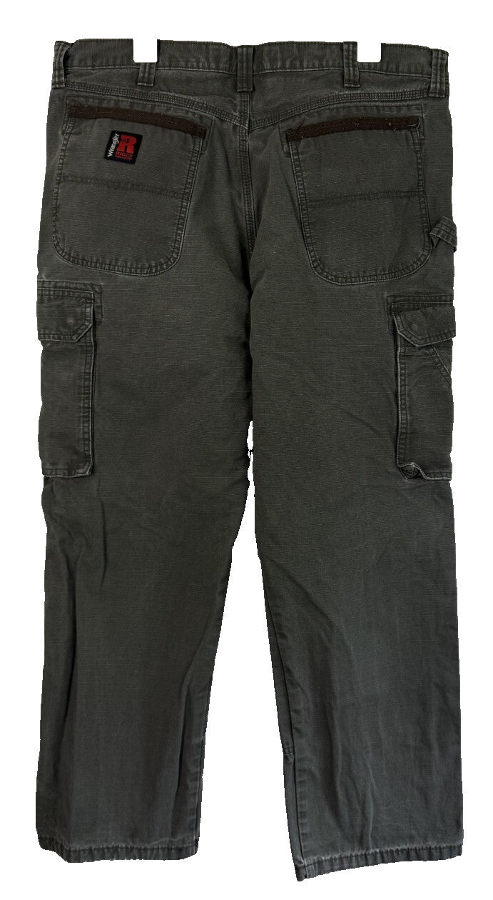 Wrangler Pants Mens 38x30 Grey Carpenter Canvas Utility Workwear Cotton Casual
