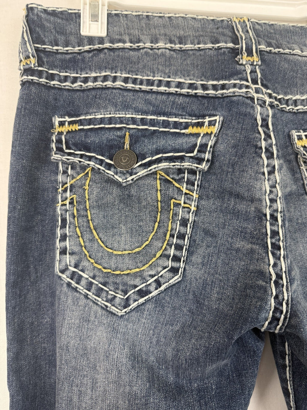 True Religion ROCCO Relaxed Skinny Mens Sz 36 x 34 Blue Denim Jeans Thick Stitch