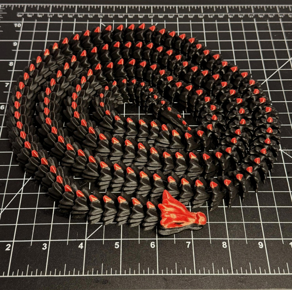 3D Printed LONG Dragon/Snake - PLA - Black and Red - 5 Feet 4 Inches