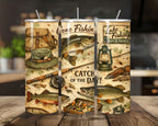 20 oz Gone Fishing Stainless Steel Tumbler with Lid, Straw