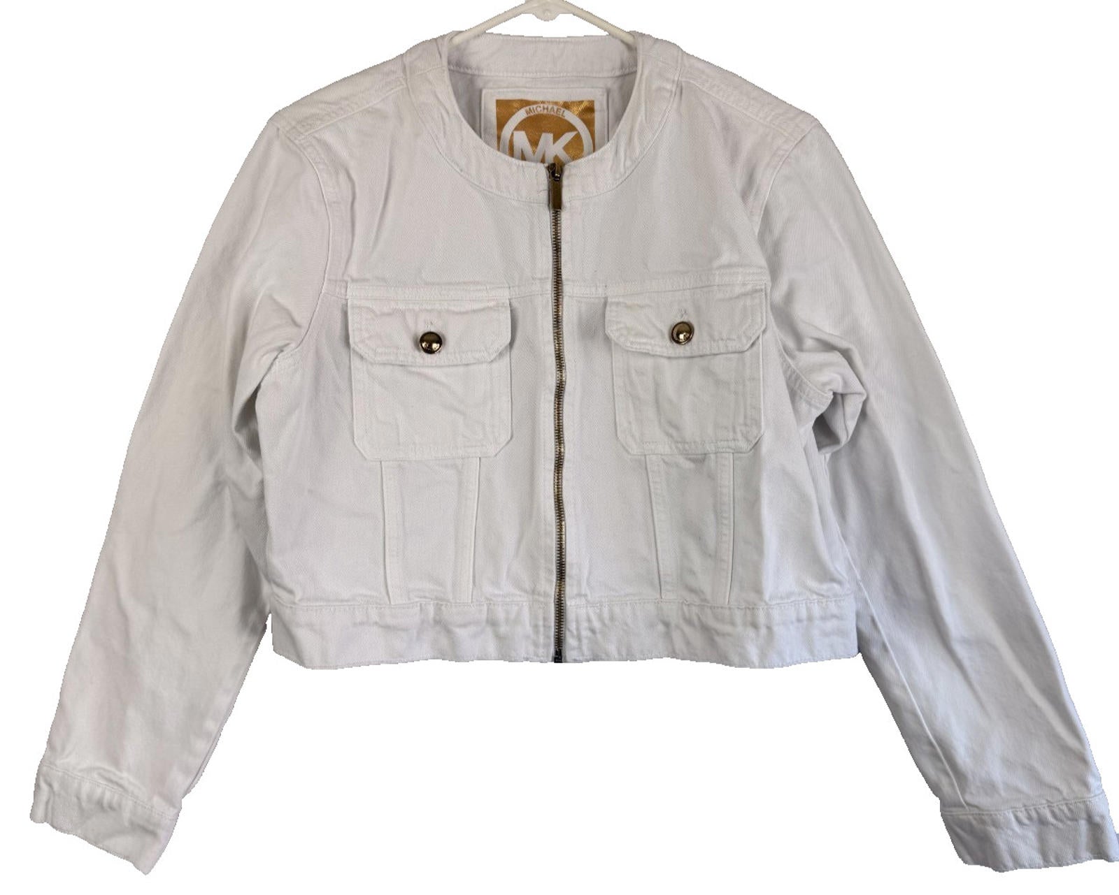 Michael Kors Jacket Womens Sz Large White Cropped Full Zip Denim