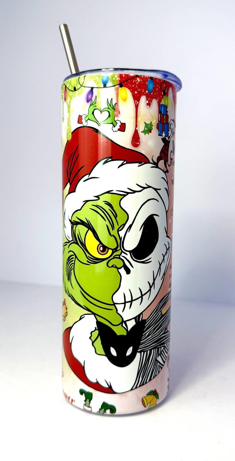 20 oz Nightmare Grinch Stainless Steel Tumbler with Lid, Straw