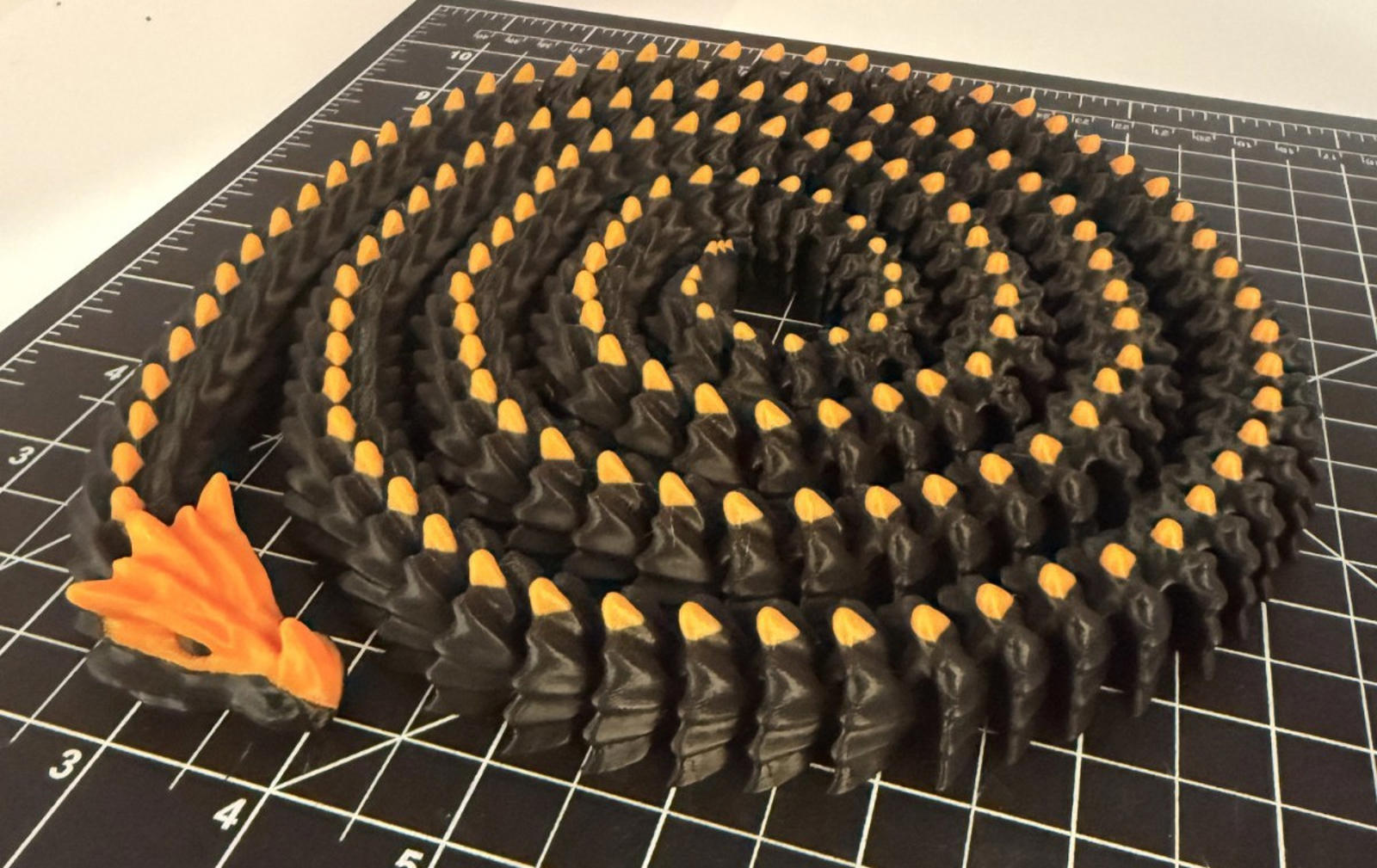 3D Printed LONG Dragon/Snake - PLA - Black and Orange - 5 Feet 4 Inches