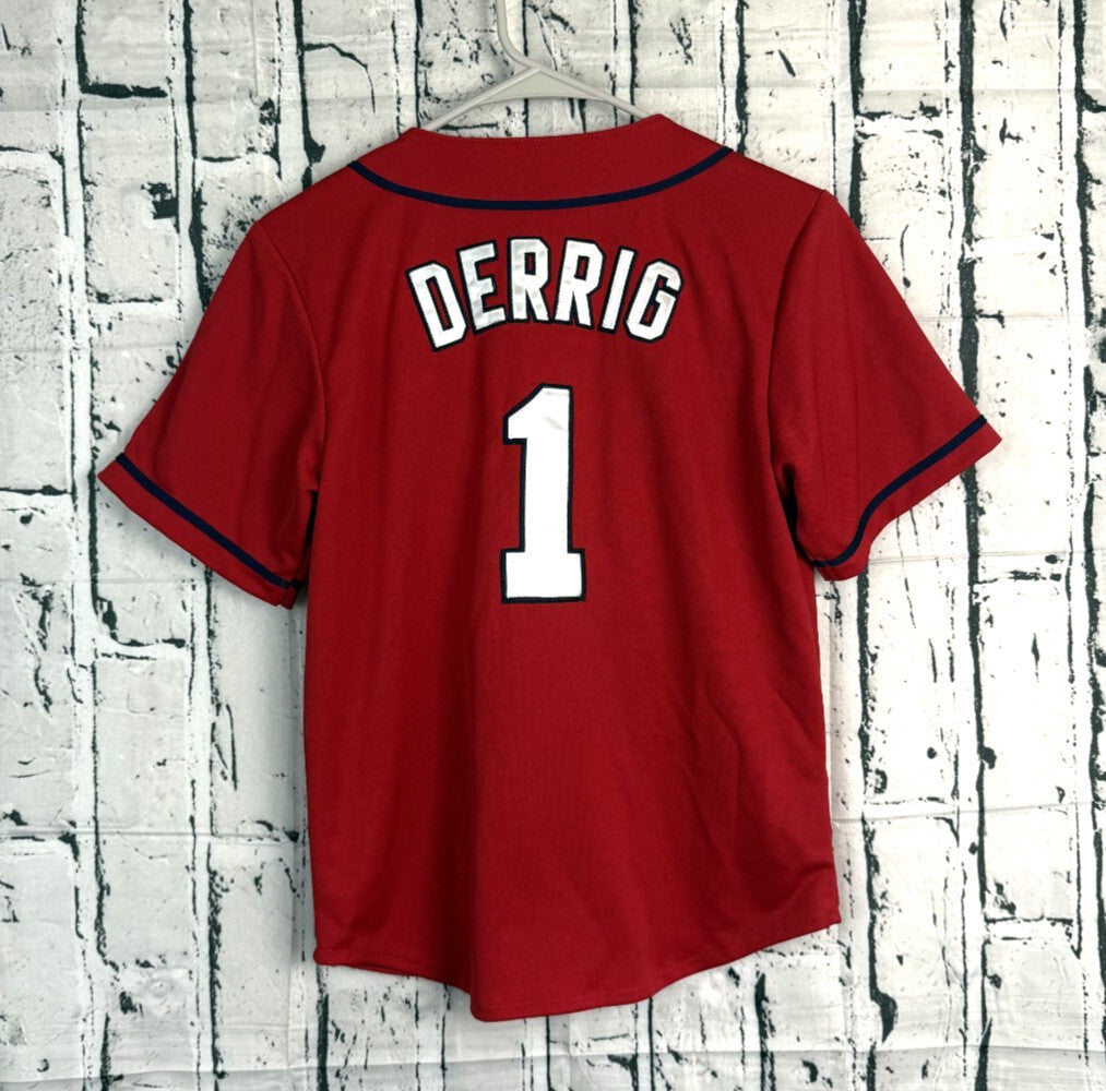 Boston Red Sox Derrig #1 Majestic Jersey Boys Sz M Red SEWN STITCHED!
