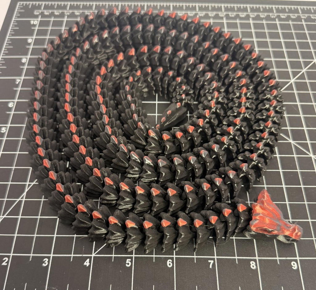 3D Printed LONG Dragon/Snake - PLA - Black and Smoked Red - 5 Feet 4 Inches