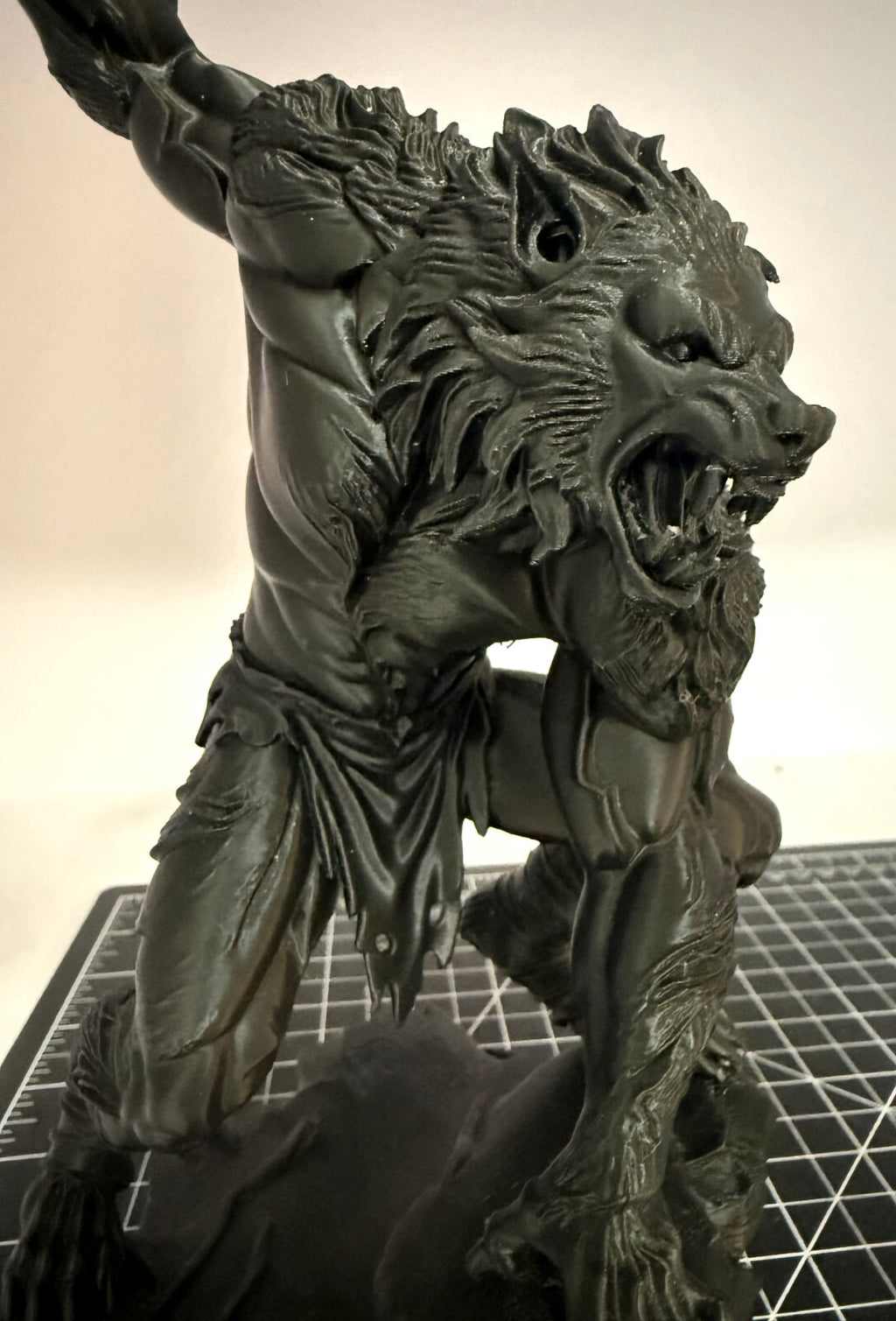 3D Printed Werewolf Statue - PLA - 8 in - Horror - Black - Detailed