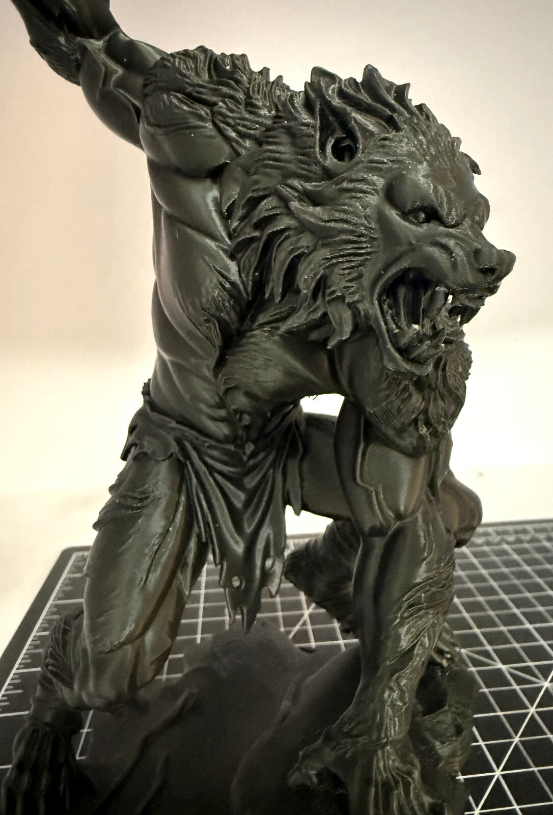 3D Printed Werewolf Statue - PLA - 8 in - Horror - Black - Detailed