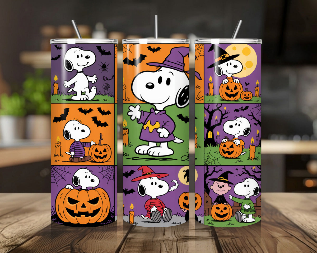 20 oz Snoopy Halloween Stainless Steel Tumbler with Lid, Straw - Peanuts