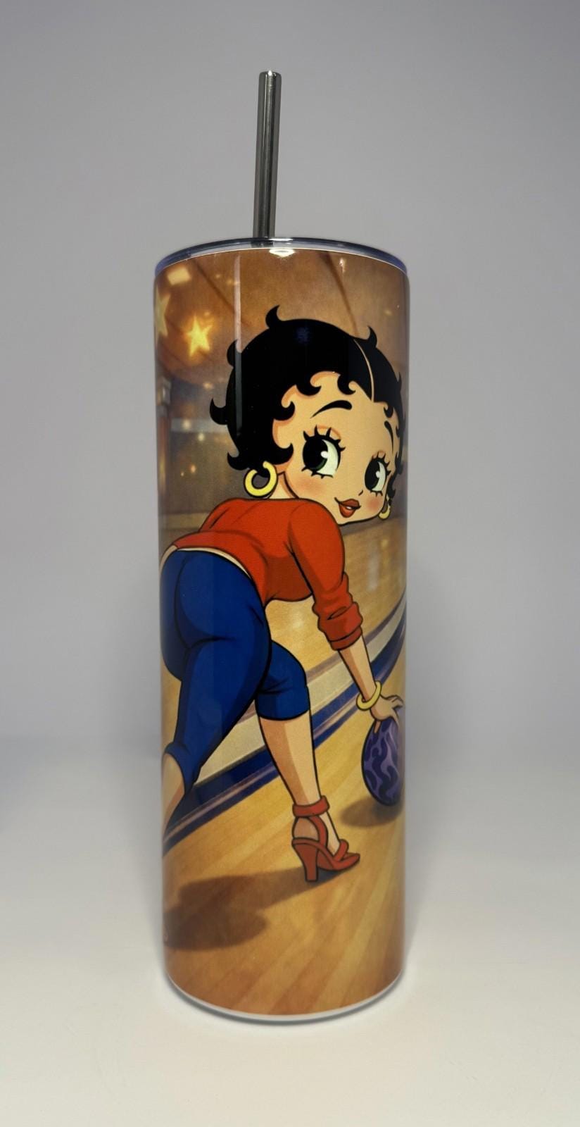 20 oz Betty Boop Bowling Stainless Steel Tumbler with Lid, Straw