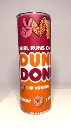 20 oz Dunkin Stainless Steel Tumbler with Lid, Straw - Glitter or Non-Glitter