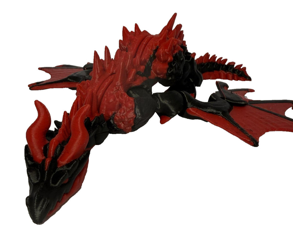 3D Printed Winged Dragon -PLA- Black and Red - 12 inches Long - Articulated