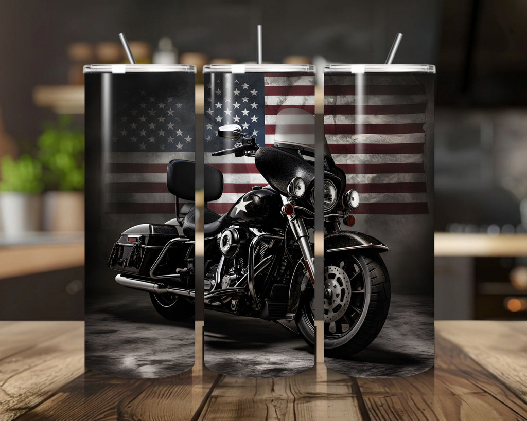 20 oz Motorcycle Stainless Steel Tumbler with Lid, Straw -Motorcycles
