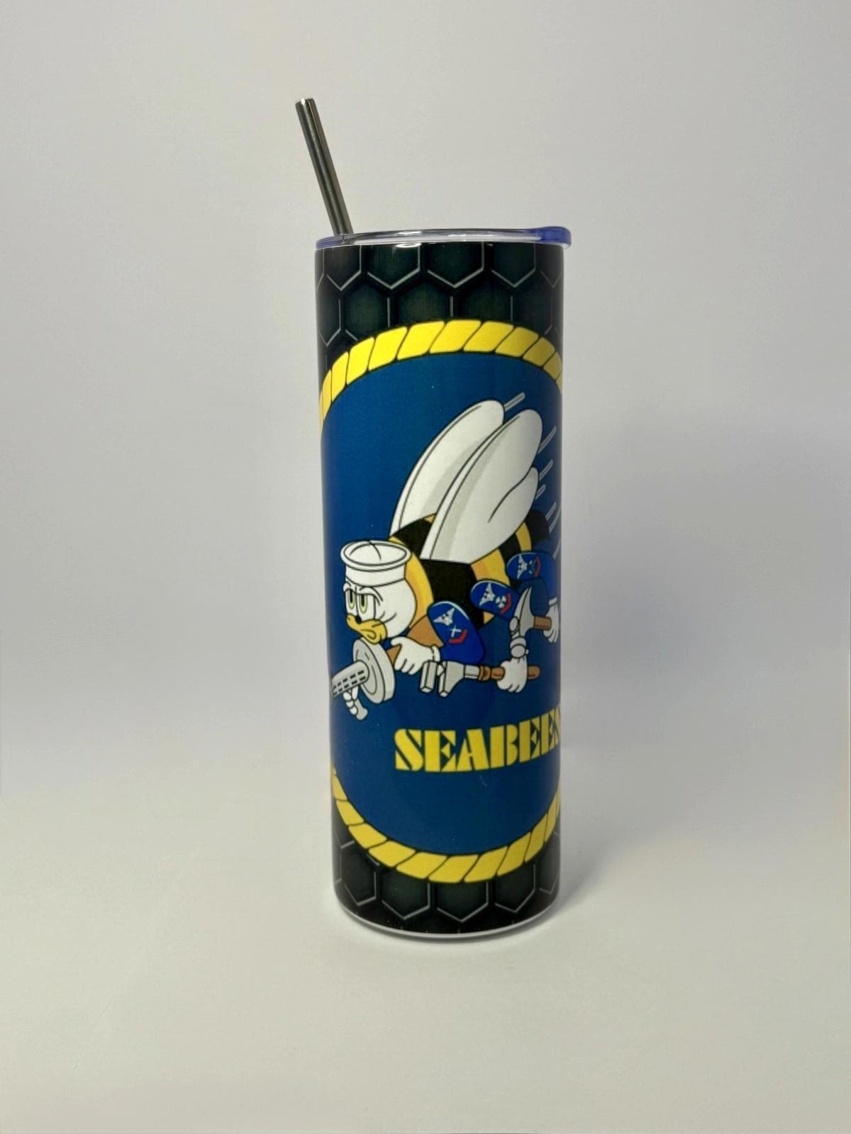 20 oz Navy Seabee Stainless Steel Tumbler with Lid, Straw