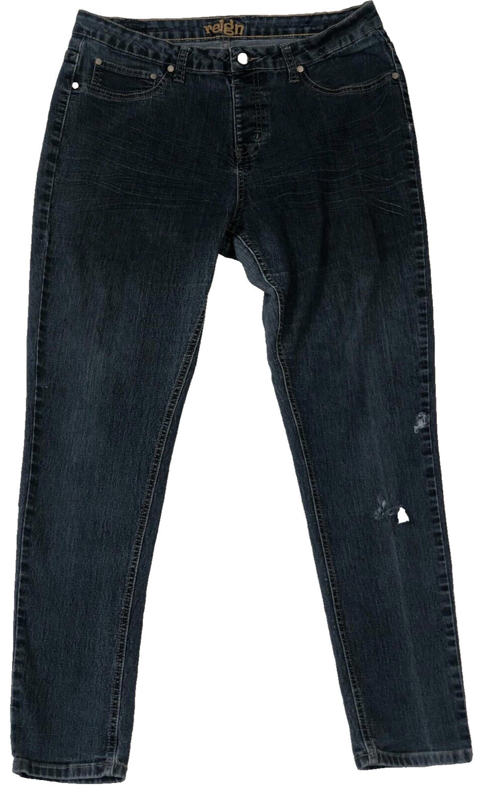 Reign Jeans Womens 14 Blue Skinny Leg Slim Fit Mid  Dark Wash Stretch