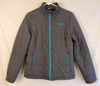 The North Face Women's Gray Quilted Full Zip Jacket M/M Teal Accents