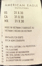 American Eagle Skinny Mens Jeans Air Flex 31x30 Black Distressed Stretch Denim