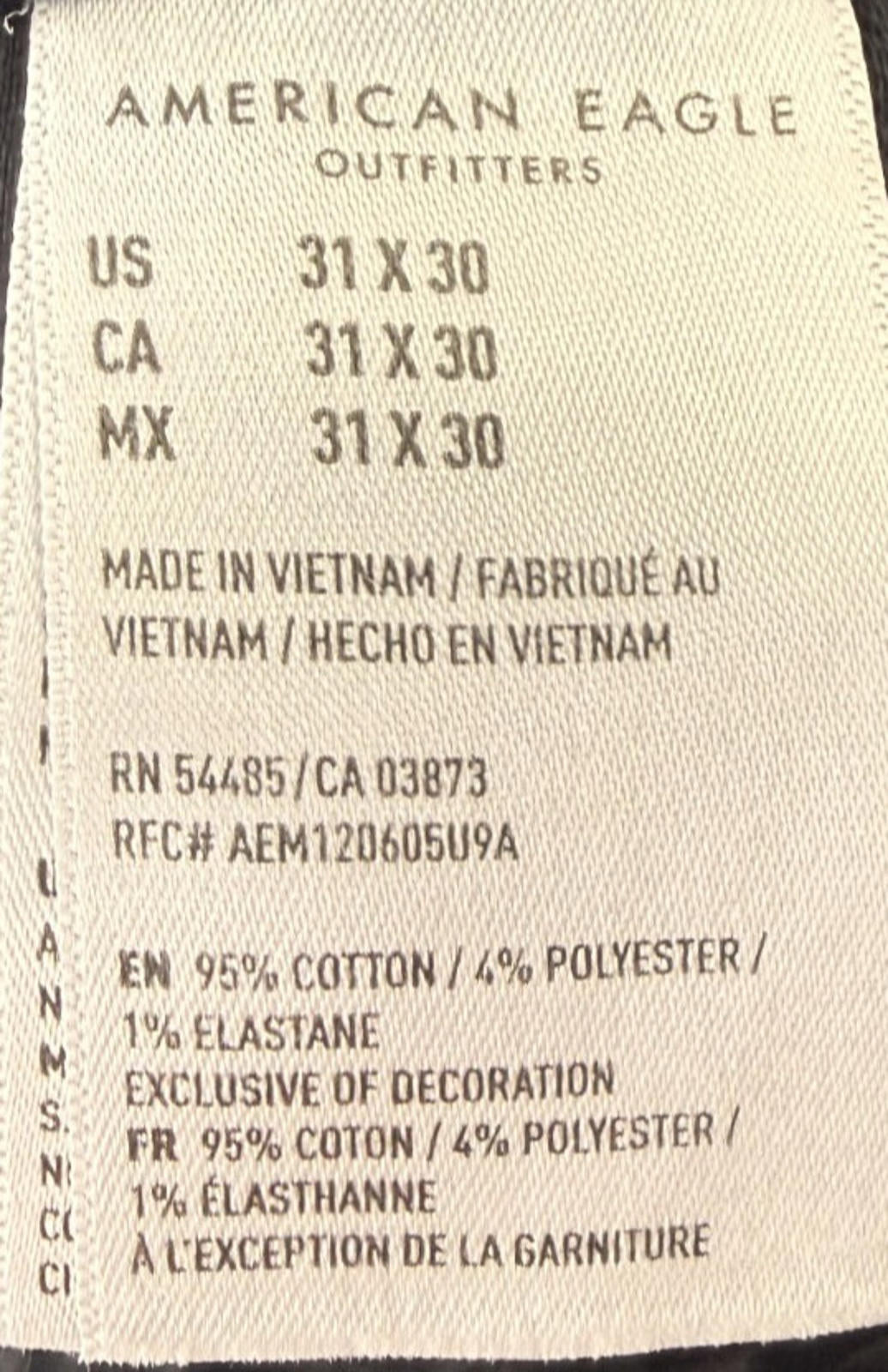 American Eagle Skinny Mens Jeans Air Flex 31x30 Black Distressed Stretch Denim