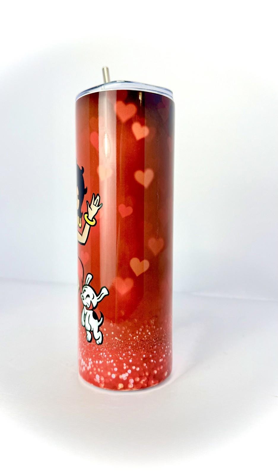 20 oz Betty Boop Hearts Stainless Steel Tumbler with Lid, Straw
