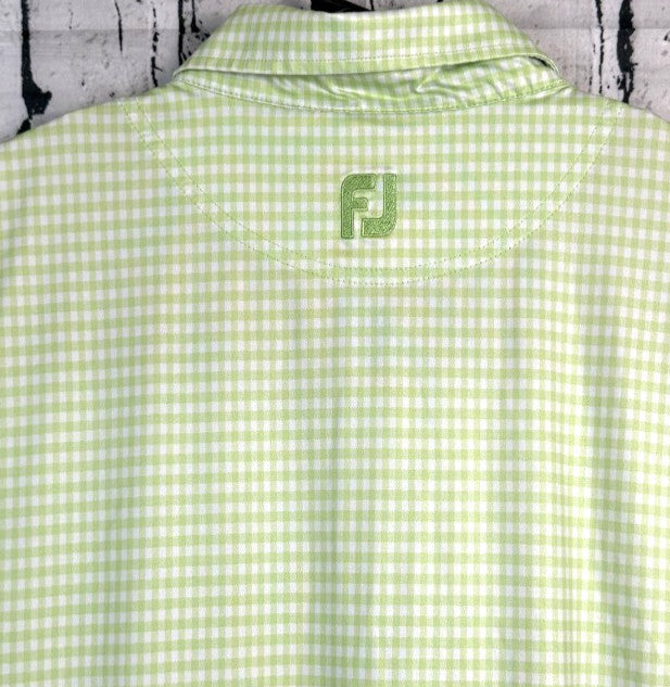 FJ FootJoy Polo Shirt Mens Size XL Tall Green Checkered Casual Golf Short Sleeve