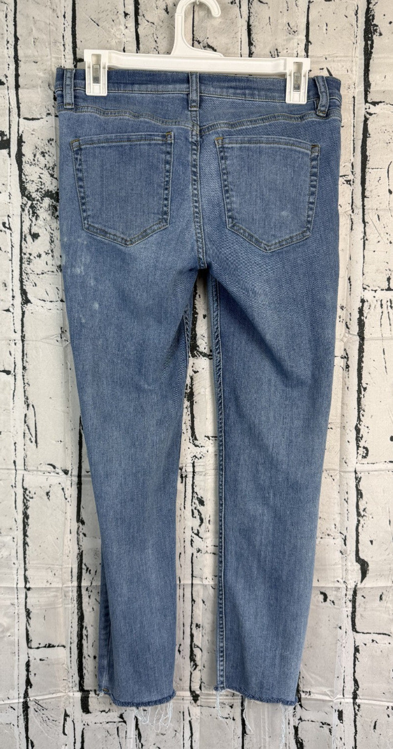 Free People Button Fly Raw Hem Ankle Blue Denim Skinny Jeans Size 28