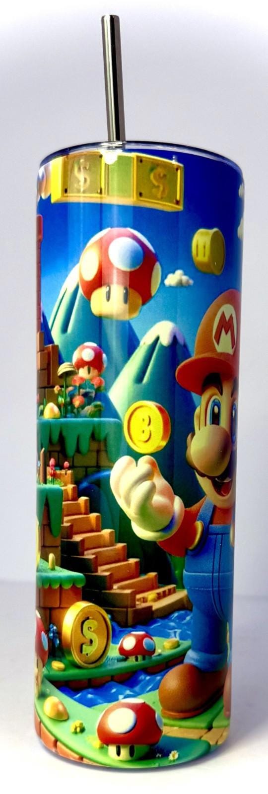 20 oz Mario Stainless Steel Tumbler with Lid, Straw