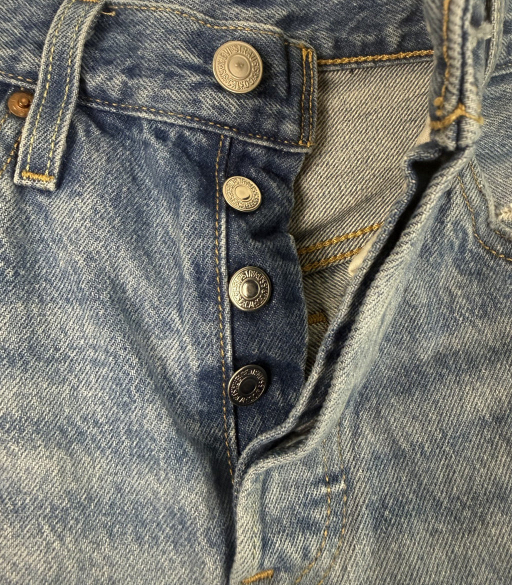 Levis 501 Cutoff Shorts Womens W25 Blue Distressed Mid Rise Button Fly Raw Hem