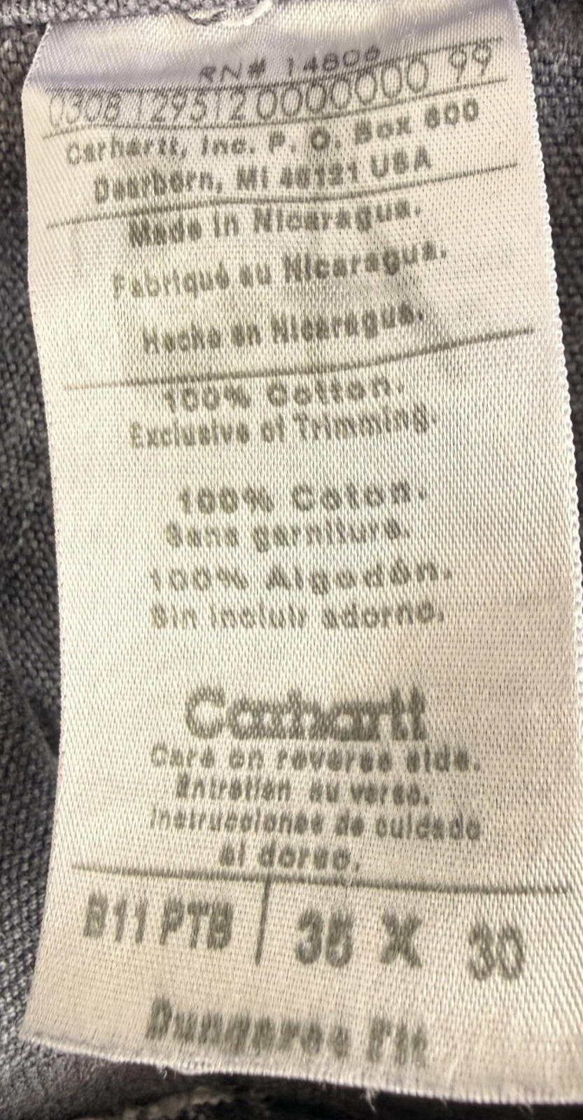 Carhartt Carpenter/Painter Pants B11 PTB Gray Mens Sz 35x30 Dungaree Fit