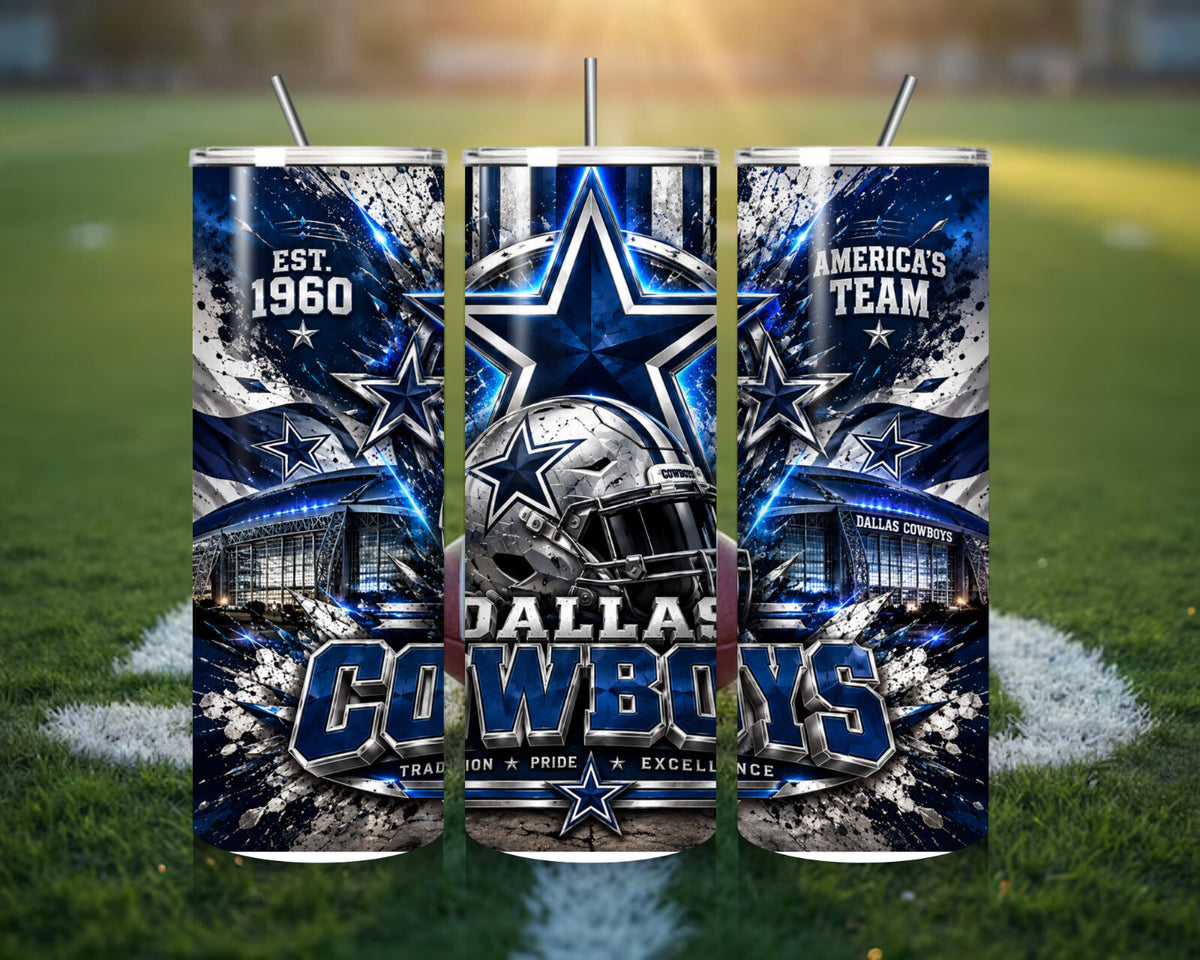 20 oz Dallas Cowboys Stainless Steel Tumbler with Lid, Straw - NFL