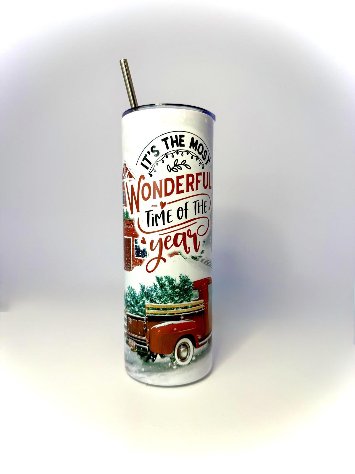 20 oz Wonderful Time of Year Stainless Steel Tumbler with Lid, Straw