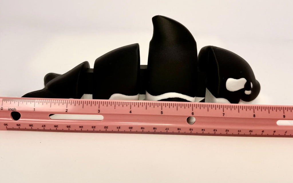 Large 3D Printed Articulated Orca – Flexible Toy Figurine - Black and White