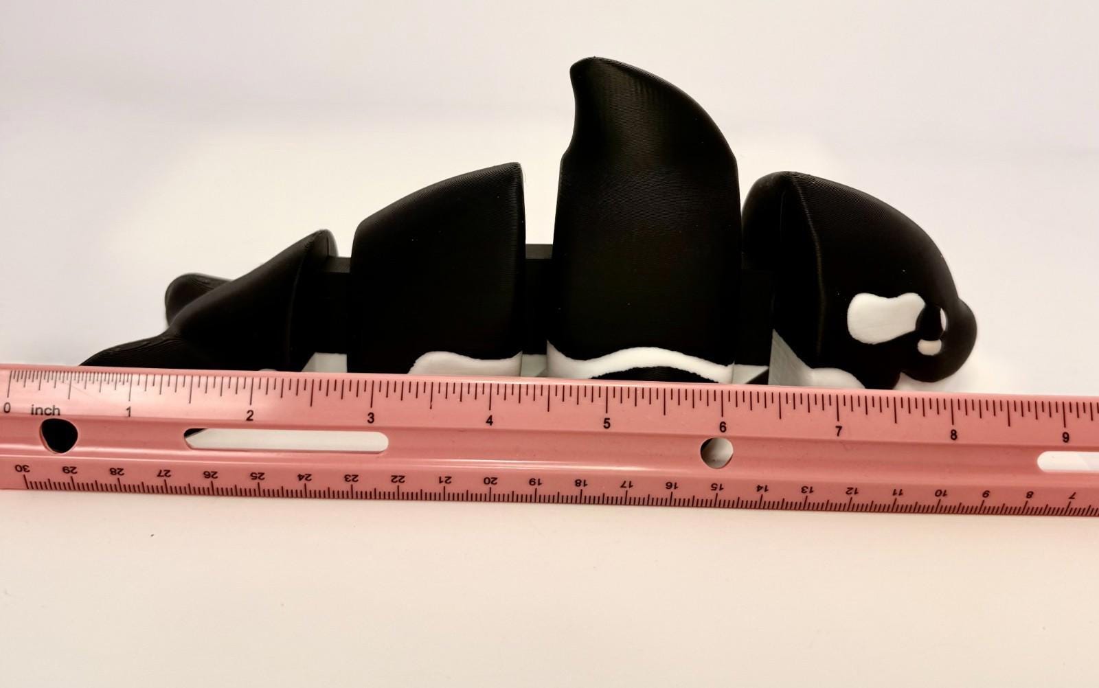 Large 3D Printed Articulated Orca – Flexible Toy Figurine - Black and White