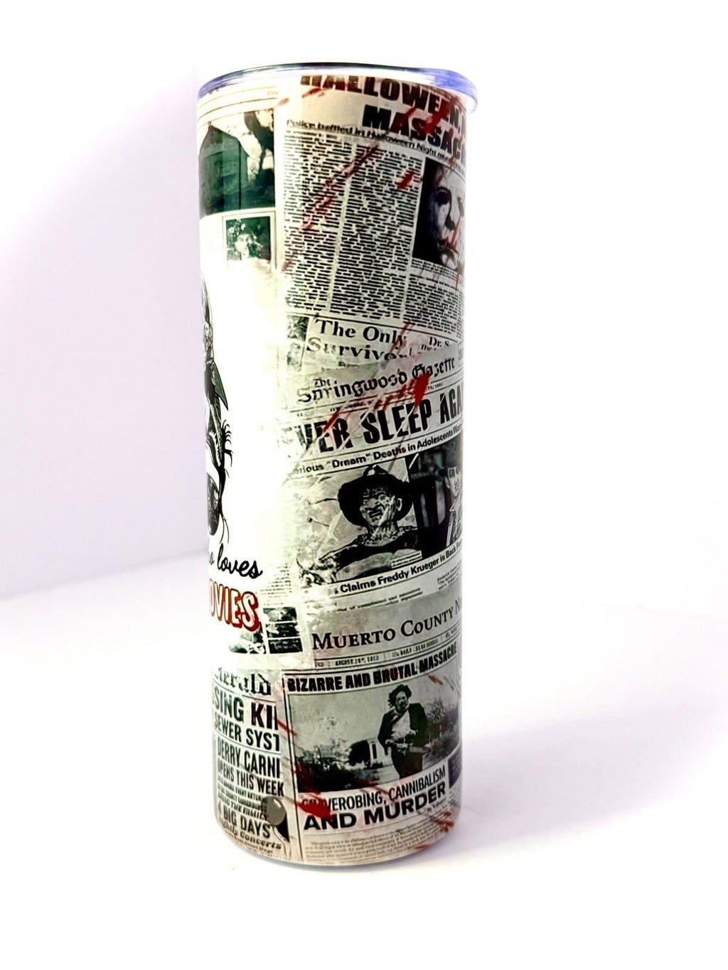 20 oz Horror Movie Girl Stainless Steel Tumbler with Lid, Straw Halloween