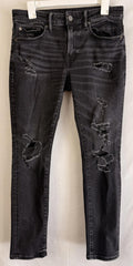 American Eagle Skinny Mens Jeans Air Flex 31x30 Black Distressed Stretch Denim