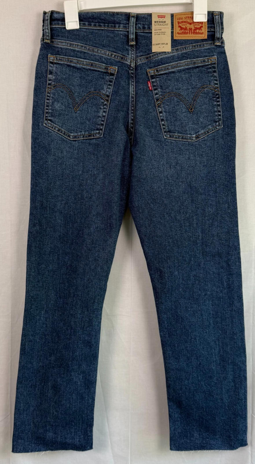 Levi's Jeans Womens Wedgie Straight High Rise Sz 8 X Short Blue Distressed NEW