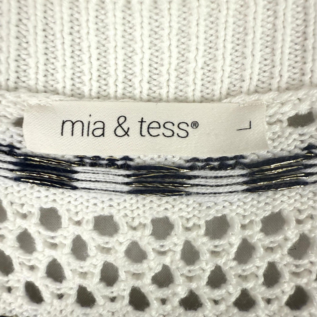 Mia and Tess Womens Cardigan Size L White and Blue