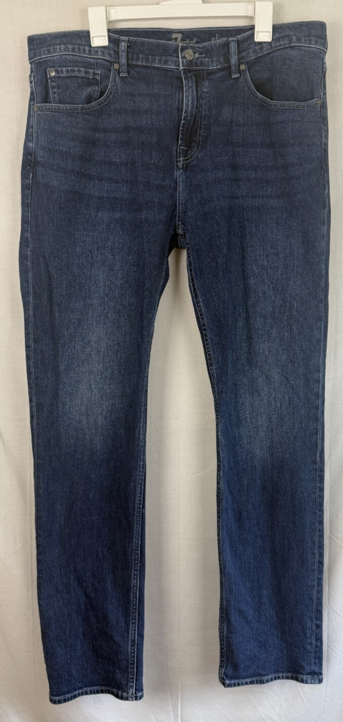 7 For All Mankind Mens 38x32 Slimmy Jeans Medium Wash Whiskered Stretch Denim