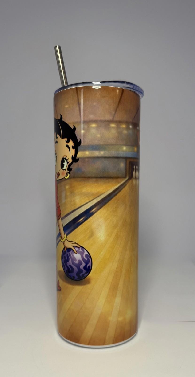 20 oz Betty Boop Bowling Stainless Steel Tumbler with Lid, Straw