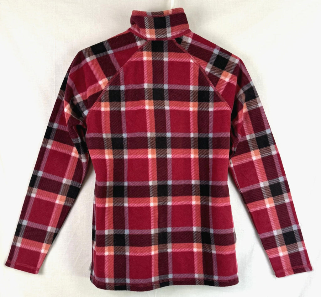 Eddie Bauer Womens Fleece Sz XS 1/4 Zip Pullover NEW Berry Plaid NEW Red/Pink