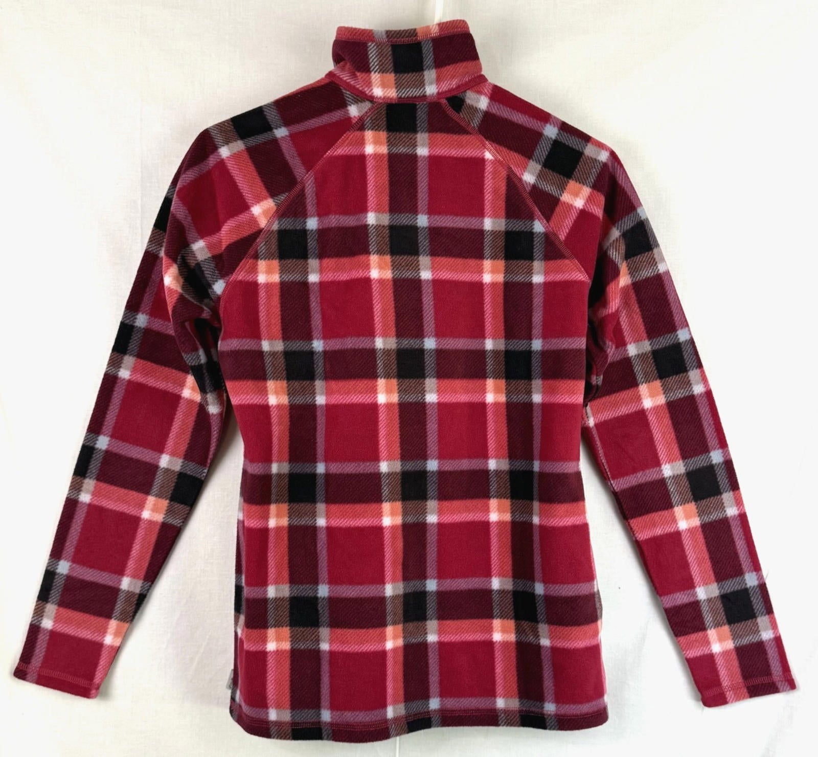 Eddie Bauer Womens Fleece Sz XS 1/4 Zip Pullover NEW Berry Plaid NEW Red/Pink