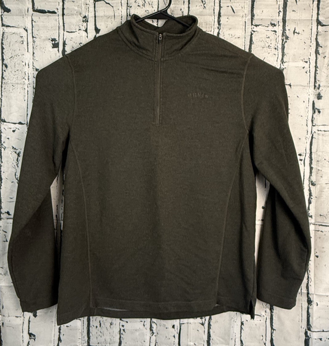 Orvis Pullover 1/4 Zip Pullover Mens Medium Brown Lightweight Tagless Mock Neck